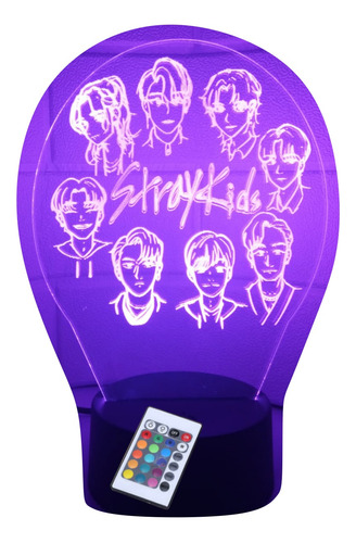 Lampara Led 3d Ilusion Stray Kids Rostros Banda Kpop Control