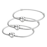 * 3 Pcs Pulsera Original Plata Incluye Estuche Y Bolsa