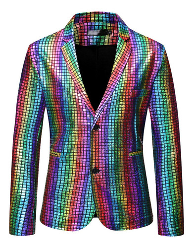 Chamarra Tipo Blazer Para Hombre Disco Party Con Lentejuelas