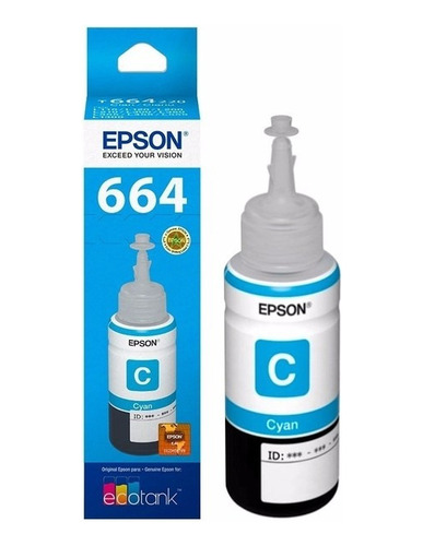 Tinta Epson Original T664 L355 L380 L395 L495 L1300 Cian