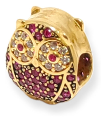 Pandora Charm Corujinha Com Pedras Zirconias Rubi Ouro 18k