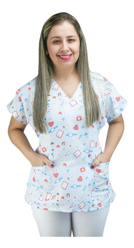 Blusa Pijama Enfermagem Hospitalar Scrub Estampado Mameluko