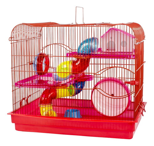 Gaiola Para Hamster Prime Com Andar De Acrílico - Vermelha