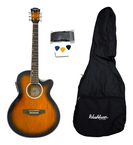 Washburn Wa45cepak Tos Guitarra Electroacústico Diestro Color Sombreado Material Del Diapasón Madera
