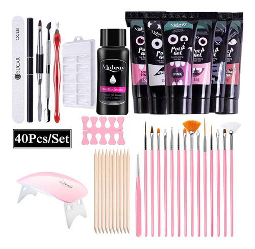 40pcs Poli Gel Uñas Con Lámpara Uv/led Kit1