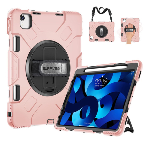 Funda iPad Air 4 Supfives Duradero Soporte Lápiz Negro/rosa