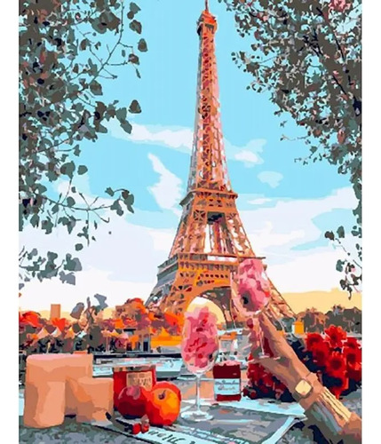 Pintura Por Numeros Cita Pareja Torre Eiffel Paris 40x50