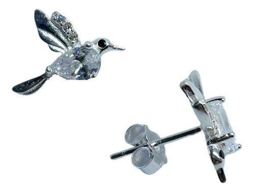 Aros De Plata 925 Colibri Cubic Gota Engarzada Y Micro Pave 