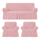 Cubre Sofá Sillón Algodón 100% Turco Original 3+1+1 Paloo Rosa