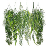 Mix 6 Folhagem Plantas Decorativas Parede Verde Artificial