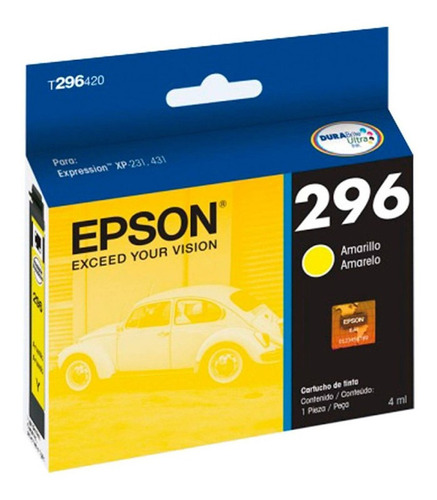 Cartucho Epson T296 Amarillo Tinta Original Caja Sellada