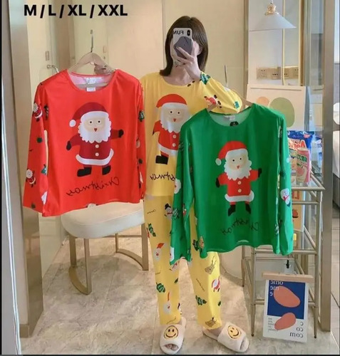 Pijama Navideña Conjunto Dos Piezas Pantalón Y Blusa Navidad