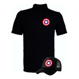 Camiseta Tipo Polo Capitan America Obsequio Gorr Serie Black