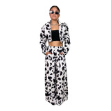 Jaqueta Puffer Peluciada Animal Cow Print Vaquinha Plus Size