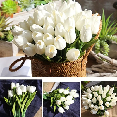 Ramo 12 Flores Tulipán Artificial Decorativo Para Hogar Blanco | Envío gratis