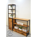 Mesa De Tv Rack Estilo Industrial Hierro Y Madera Biblioteca