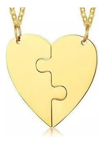 Collar Novios Pareja Amor Corazón Puzzle 2 En 1 Dorado