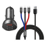 Cargador De Auto 2 Usb 4.8amp 24w + Cable 3 En 1 Baseus