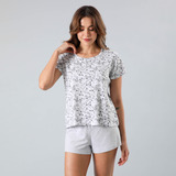 Set De Pijamas Top Manga + Short Mujer Flores 33311-11