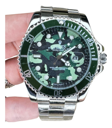 Relogio Masculino Rolex Submariner Militar Prata Com Verde