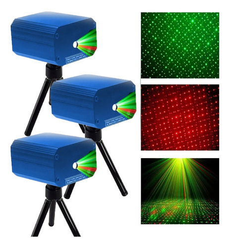3pz Proyector Laser Luz Led Audioritmico Color Figuras