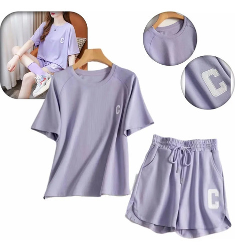 Conjunto Short Comodidad + Top Deportivo Mujer Letras Bordad