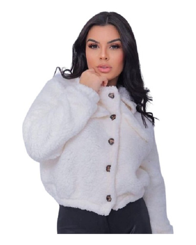 Casaco Feminino Teddy Peludo Manga Longa Frio Inverno