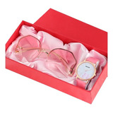 Set Conjunto De Reloj Y Gafas Color Rosa Estilo Casual