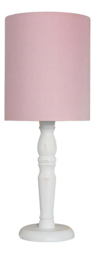 Luminária De Mesa Cúpula Tecido Rosa Base Branco Provençal