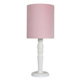 Luminária De Mesa Cúpula Tecido Rosa Base Branco Provençal