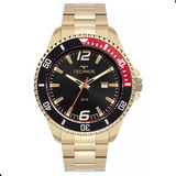 Relógio Technos Masculino Dourado Luxo Fundo Preto Original