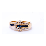 Anillo De Oro Amarillo 18k Con Zafiro Y Diamantes 