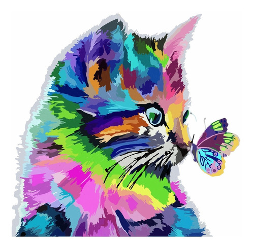 Pintar Por Números Enmarcado Kit Lienzo Gato Mariposa