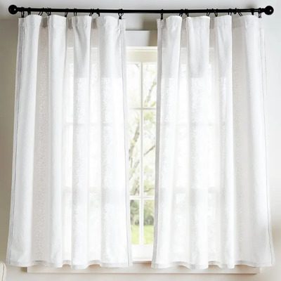 Cortinas De Lino Traslucidas 254x160cm Para Sala 2 Paneles Color Blanco | Meses sin interés
