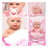 Boneca Reborn Com Carrinho Infatil Conjunto Pagão Rosa Lindo