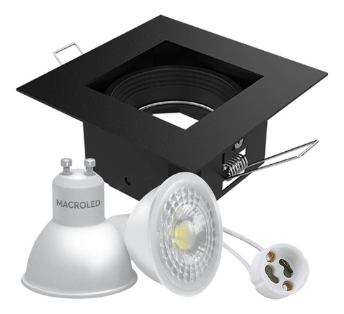 Spot Cuadrado Dicroica Negro 4111 + Led 7w Macroled