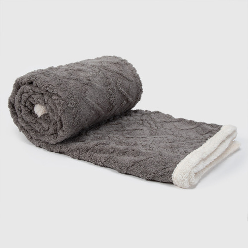 Manta Sherpa Jacquard Gris Single / Frazada Gris Relan