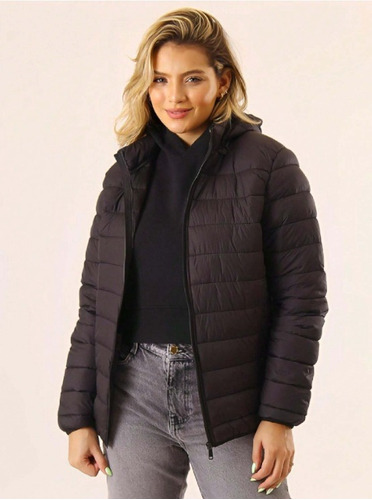 Jaqueta Puffer Bobojaco Feminina Nylon Forrada Capuz