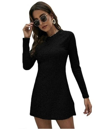 Vestido Corto Manga Larga Casual Otoño Invierno Bucanerai038