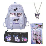 Mochila Escolar Kawaii Kuromi Con Estuche Para Lápices Para