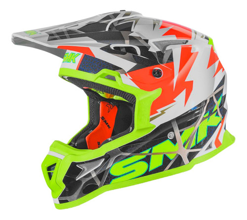 Casco Moto Smk Alterra Fulmine Motocross Enduro Blanco Verde