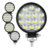 Kit 04 Un Farol De Milha Led Redondo 14 Leds 42w Universal