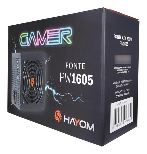 Fonte Pc Gamer 500w  Pfc Ativo Hayom Alimentação Computador