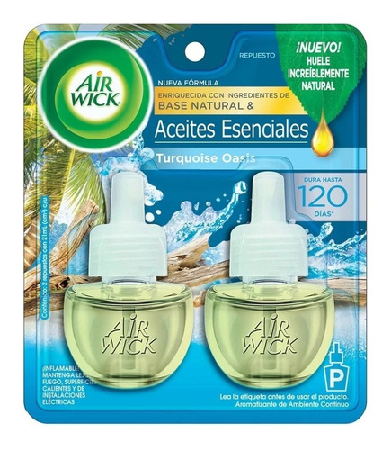 Aromatizante Air Wick Turquoise Oasis 2 Repuestos 21ml C/u