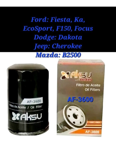 Filtro De Aceite 3600 Fiesta/ecosport/f150/focus/cherokee Foto 2