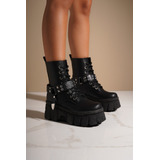 Bota Borcego Mujer Cooper Diseño Tachas Plataforma Full