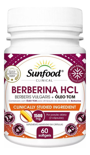 Berberina Hcl Com Óleo Tcm 700mg 60softgels Sunfood