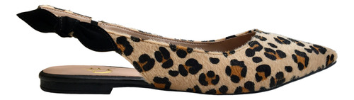 Sapatilha Slingback Elástico Bico Fino Onça Animal Print