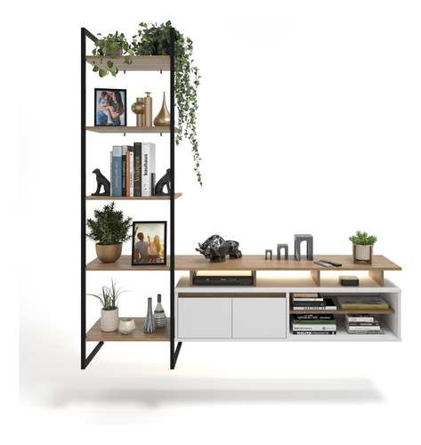 Conjunto Rack Com Estante Slin Decoração Moderna Industrial