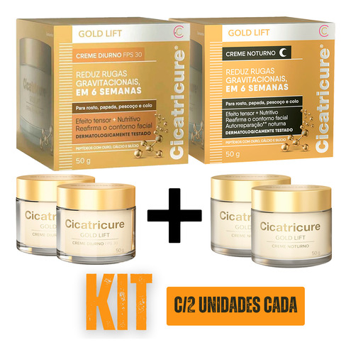 Kit C/2 Gold Noturno + Diurno Fps30 Antissinais Facial 50g